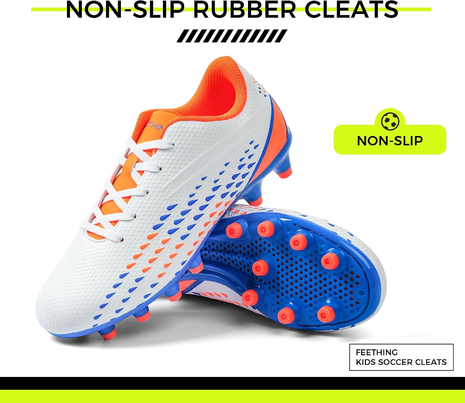 Kids Soccer Cleats for Boys and Girls - Lightweight Firm Ground Football Shoes with Plastic Studs for Natural Grass Play