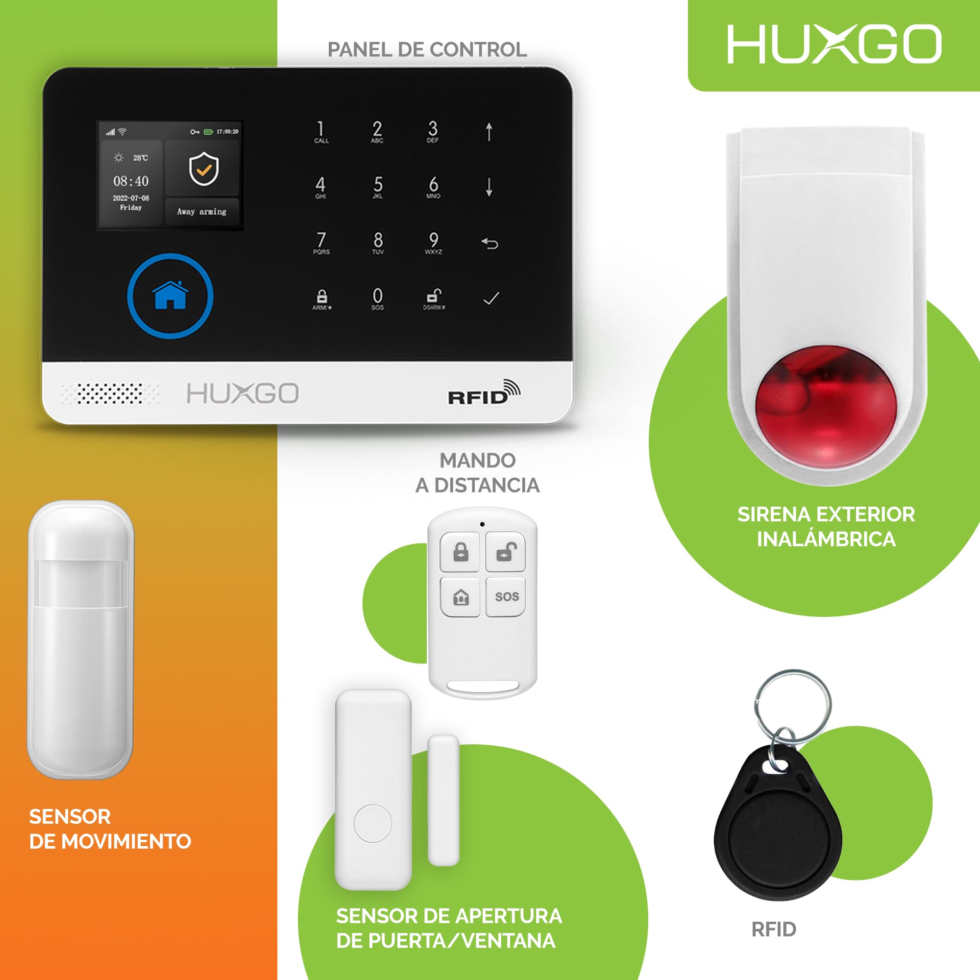 HXA003 Alarma casa con Sirena Exterior WiFi + gsm | Kit Alarma casa inalámbrico con 9X sensores PIR de Movimiento, 9X sensores de Puerta/Ventana | Aplicación Tuya con Aviso al móvil