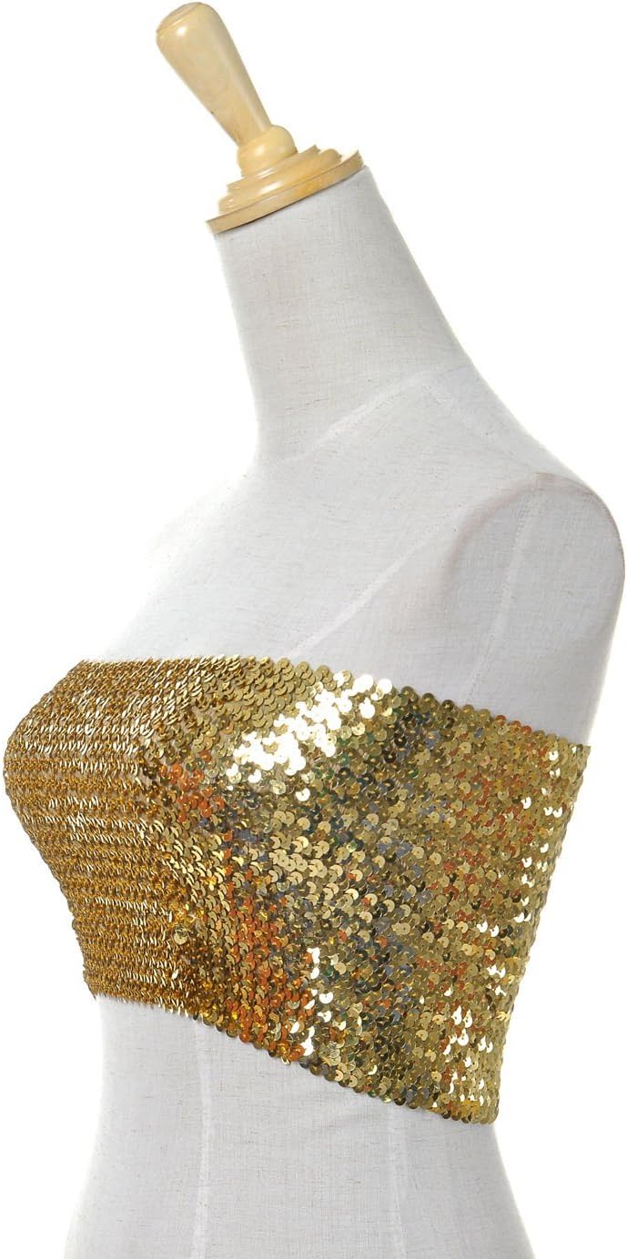 Anna-Kaci Womens Shiny Sequin Party Cropped Strapless Bandeau Stretch Tube Top - Image 3