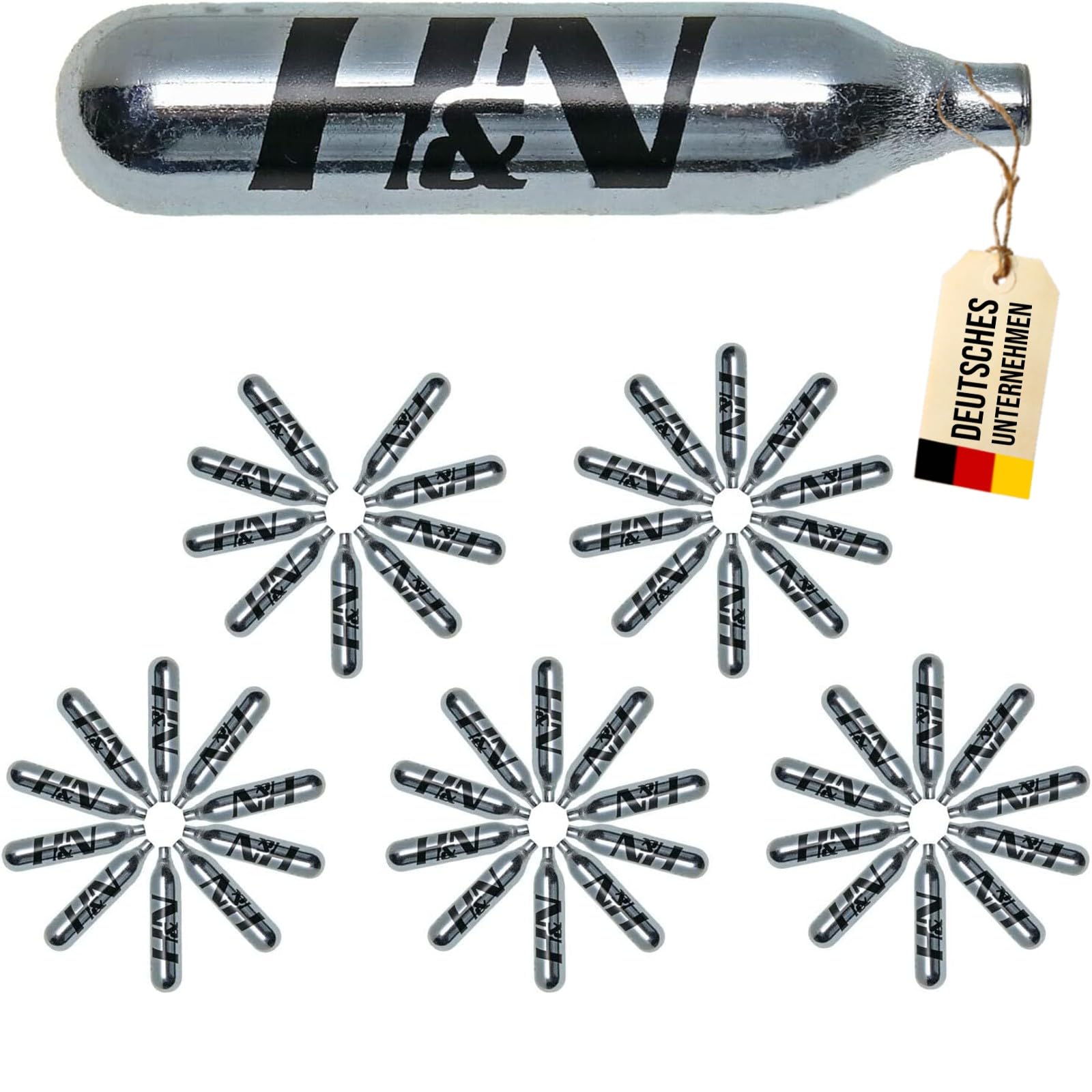 H&N Sport CO2 Kapseln 12g - 50er Pack für Softair, Paintball, Luftpistole oder Luftgewehr Airsoft CO² Patronen Kartuschen für CO2 Pistole Softairwaffen