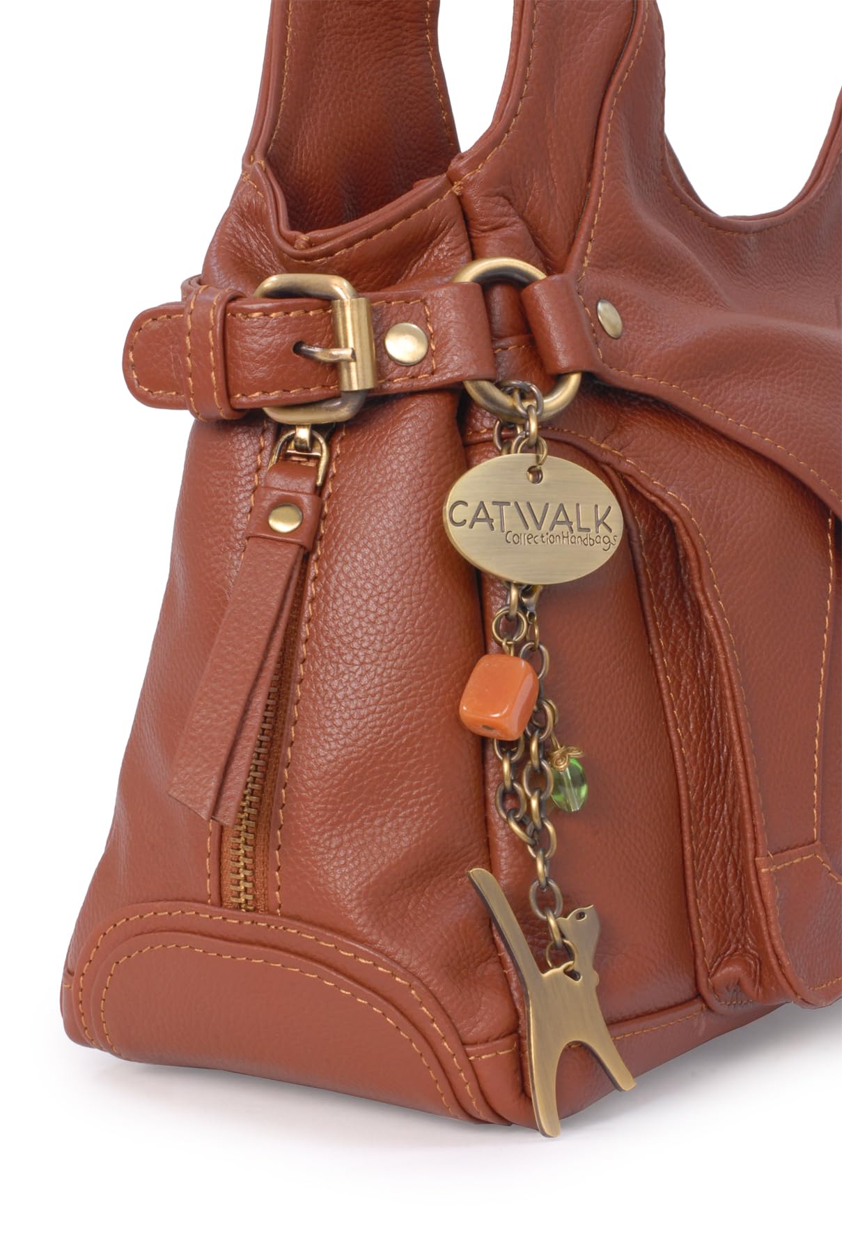 Catwalk Collection Handbags - Bolso de Hombro de Piel para Mujer - Bolso de Mano con Asa Mediano - Roxanna