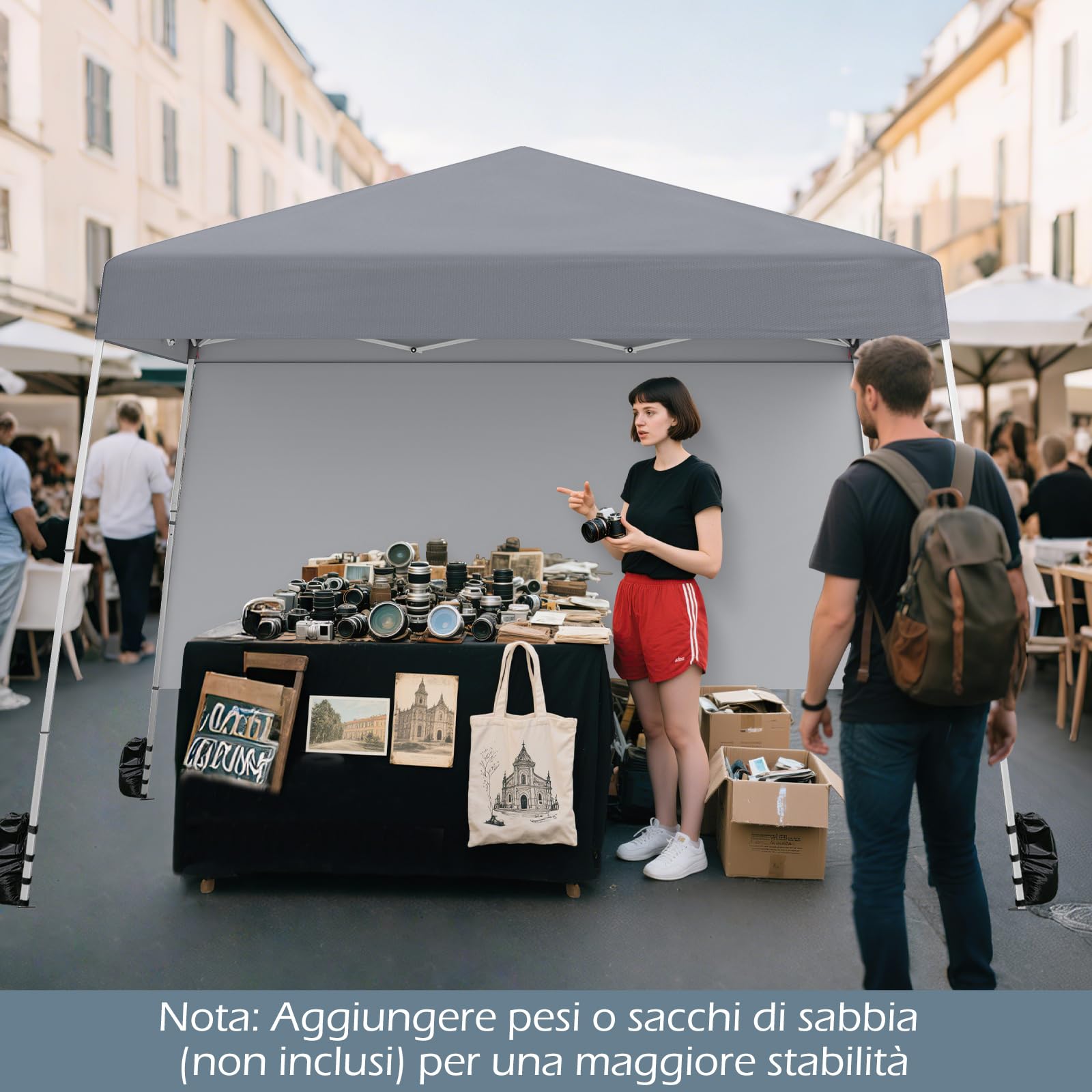 COSTWAY Gazebo Pop-up da Esterno 3 x 3 m, Gezebo Pieghevole con 1 Parete Laterale, Zaino Portatile e 4 Picchetti, Tendone Impermeabile e Resistente per Campeggio e Feste (Grigio)