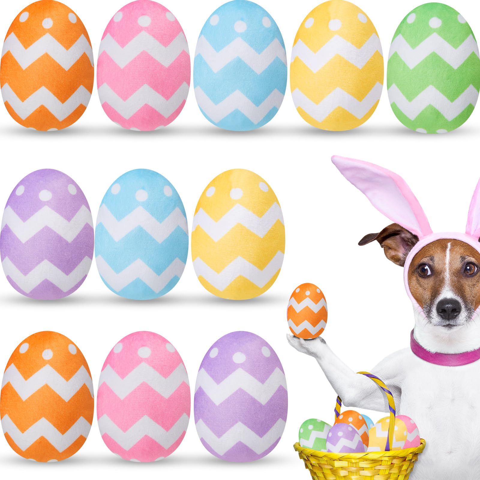 Leyndo Lot de 24 œufs de Pâques pour chien - Jouet couineur en peluche pour chien - Jouets en peluche pour chiens de taille moyenne et petite - Jouets à mâcher - Costume de Pâques pour animal