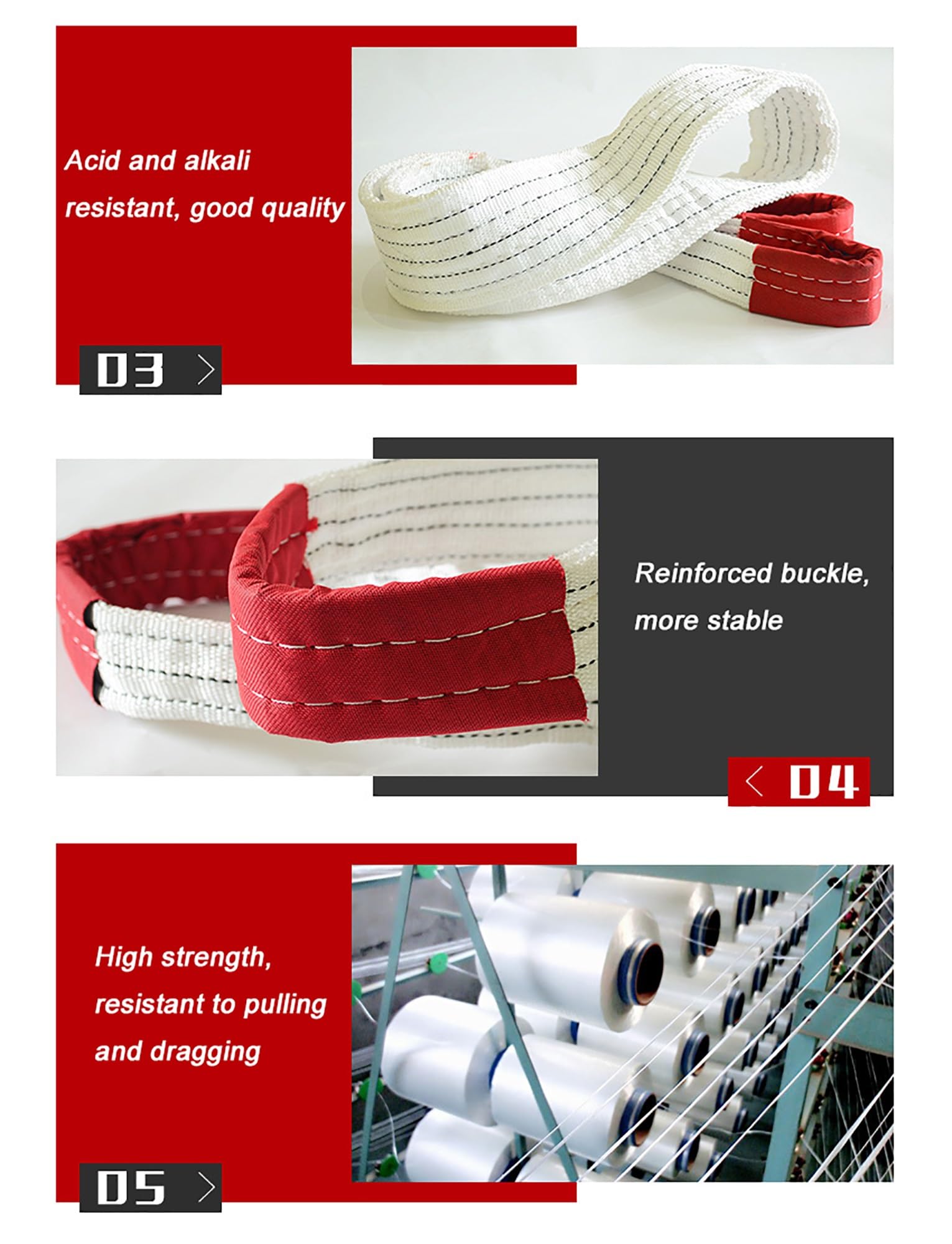 Eslingas Planas de elevación - Nylon Trenzado de 4 Capas, Resistente a la abrasión para elevación Industrial, grúas y remolques - Capacidad de 2/3/5/8/10/15 toneladas,2T-4 Meters