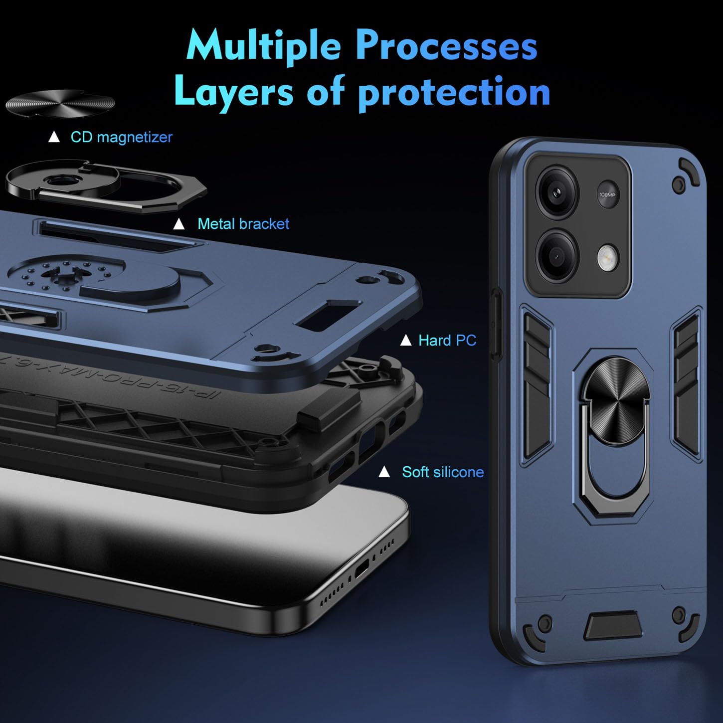 Asgeot Protective Case For Redmi 12 4G With 360 Degree Rotating Metal Ring Kickstand - Asgeot - View #7