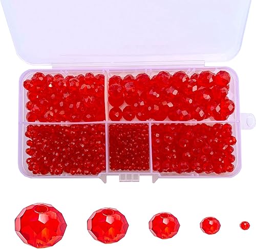 JEBBO 1000 cuentas de cristal Briolette rojas de 0079in 0157in 0236in 0315in 0394in cuentas espaciadoras de cristal facetadas Briollete Rondelle