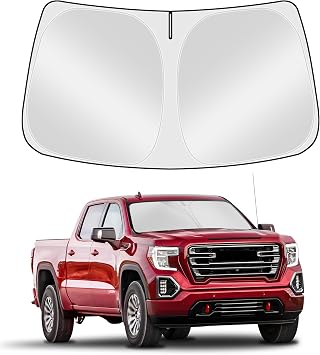 مظلة شمسية للزجاج الأمامي لسيارات GMC Sierra 2019-2025 2026 1500 2500 3500 SLT، AT4، Denali ملحقات البيك أب مظلة شمسية للنافذة الأمامية بتصميم طبقات مزدوجة مخصصة