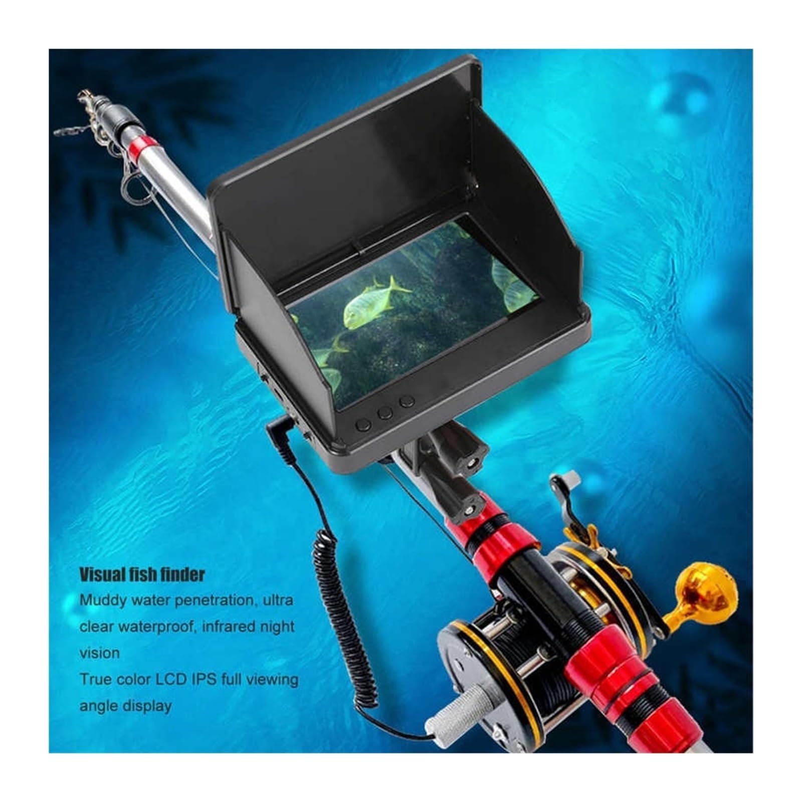 Sondeur de Poisson, Détecteur de Poissons Professionnel avec écran IPS HD 4,3 Pouces, caméra sous-Marine for la pêche en Bateau, mer et sur Glace