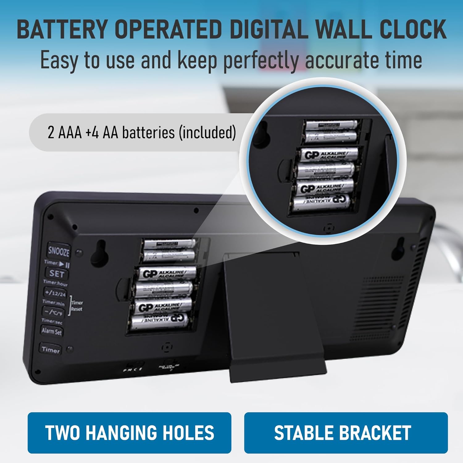 TXL Atomic Clock with Backlight, 14.2" Large Digital Wall Clock Battery Operated, Digital Clock Large Display with Day, Date & Temperature, Large Wall Clock for Bedroom, Livingroom, Office