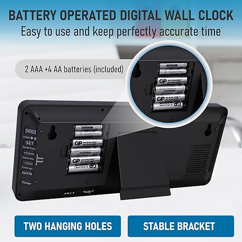 Miniatura 5 de TXL Reloj atómico con luz de fondo, reloj de pared digital grande de 14.2 pulgadas, funciona con pilas, reloj digital con pantalla grande con día,