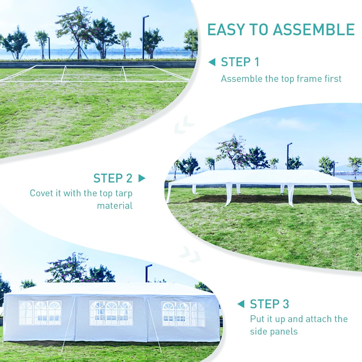 10x30 ft Party Tent, Outdoor Tents for Parties, Outside White Event Wedding Birthday Gazebo Tent with 7 Removable Sidewalls and Transparent Windows for Backyard, Patio, Garden