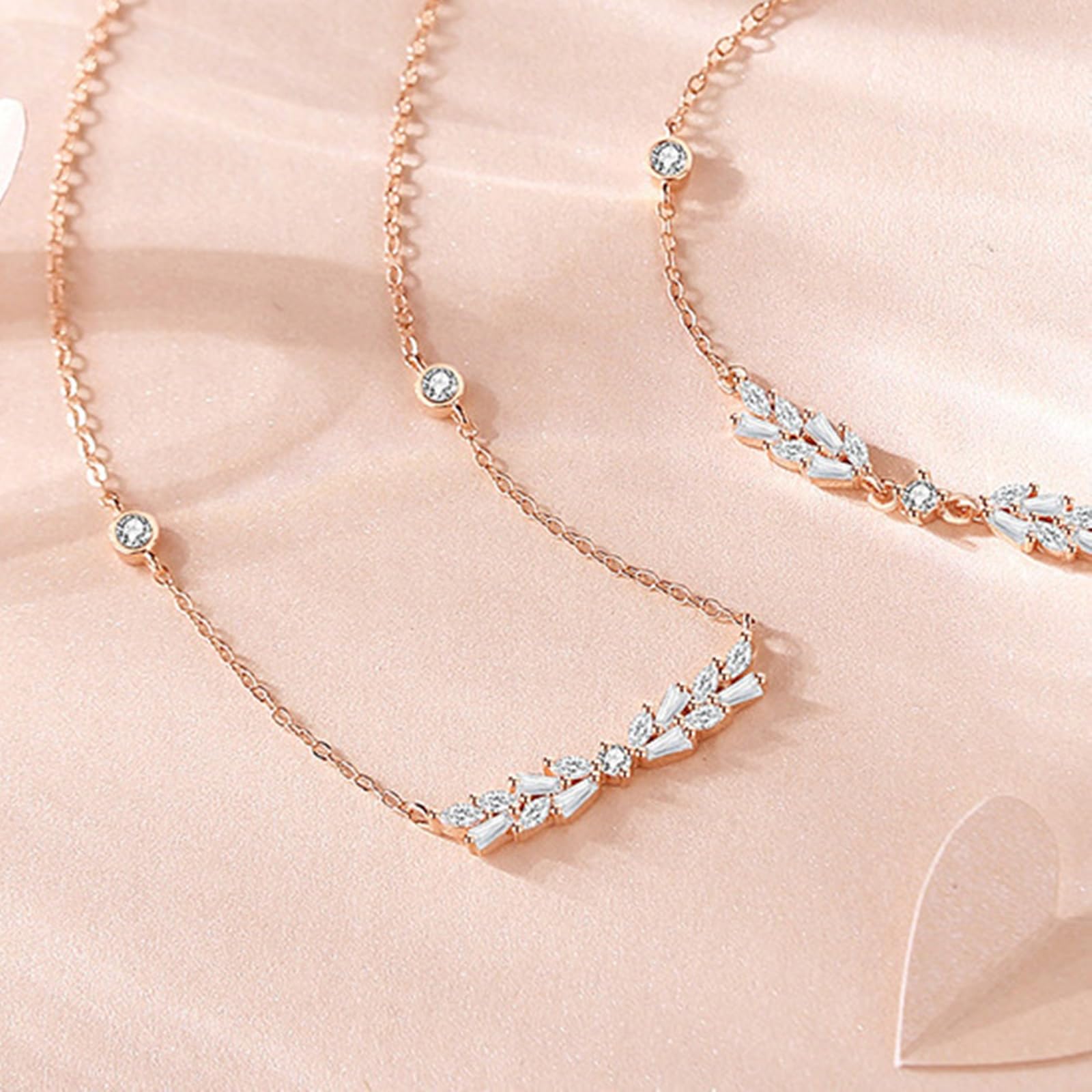 Ciondolo Collana Donna, Donna Oro Rosa Collana a Forma di Grano con Ciondolo in moissanite, Lunghezza 40+5cm