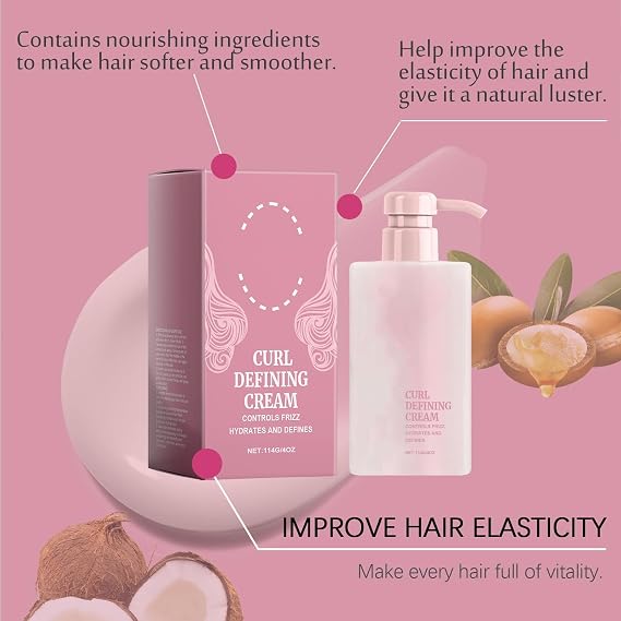 Curl Defining Cream, Long-lasting Hairstyle Curl Cream for Curly Hair Anti Frizz, Moisturizing, Smoothing for Curly & Wavy Hair, 4 Oz