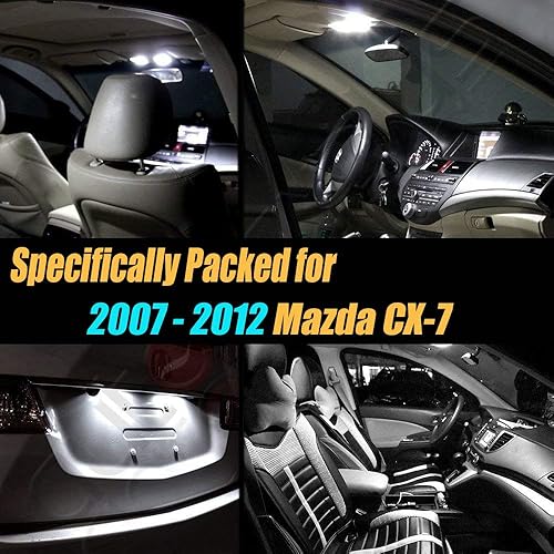 Miniatura 2 de Paquete de 8 bombillas LED para interior de automóvil, color blanco superblanco, 6000 K, compatible con Mazda CX-7 2007-2012