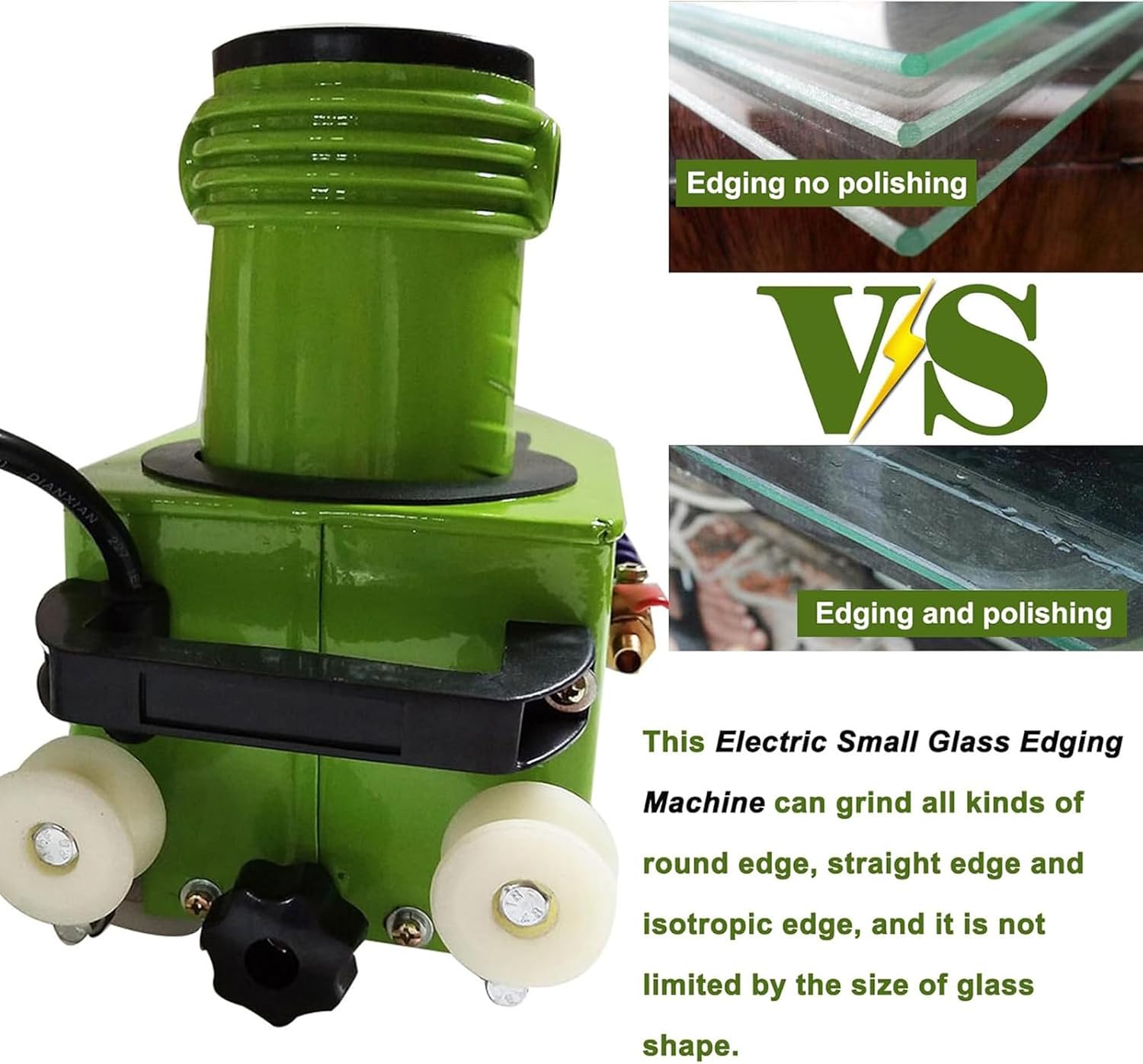 Portable Small Glass Edger Electric Glass Edging Machine DIY Diamond Glass Art Corner Grinding Edging Machine Polish Edge Machine for PlaneCurve Rounded Corner w/8 Diamond Wheels