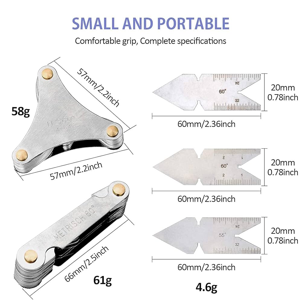 Thread Measuring Gage, 51/52Pcs Metric+ Imperial (52pc) Stainless Steel Thread Plug Gage, 60 And 55 Degree Screw Pitch Measuring Tool(Metric+ Imperial (52pc