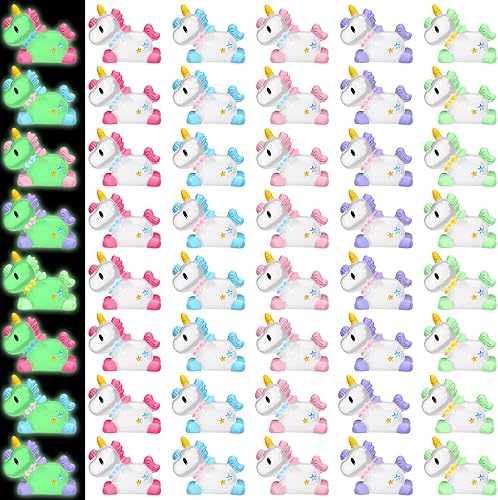 Barydat 40 figuras de unicornio en miniatura, mini figuras luminosas de unicornio de resina de unicornio, modelo de unicornio, decoración de jardín,