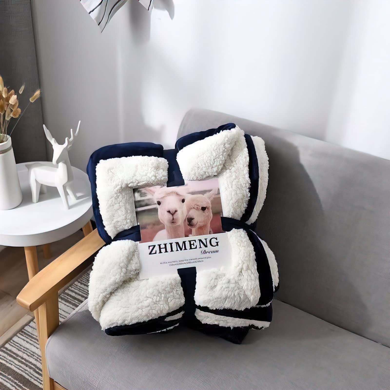 VR7 New Double Sherpa Fleece Throw Blanket Fluffy Solid Blankets for Bed and Couch Size 150x200cm (Navy, 150 x 200cm)