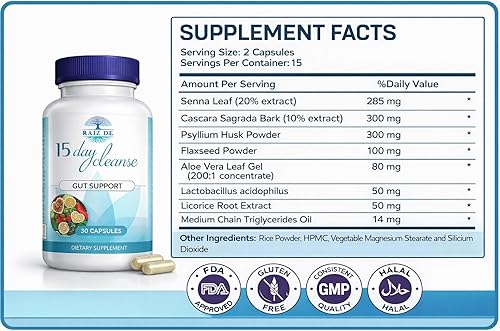 Miniatura 5 de 15-Day Digestive Detox Gut Cleanse – Senna, Cascara Sagrada, Psyllium Husk & Probiotics | Natural and Gentle Colon & Gut Support for Regularity,