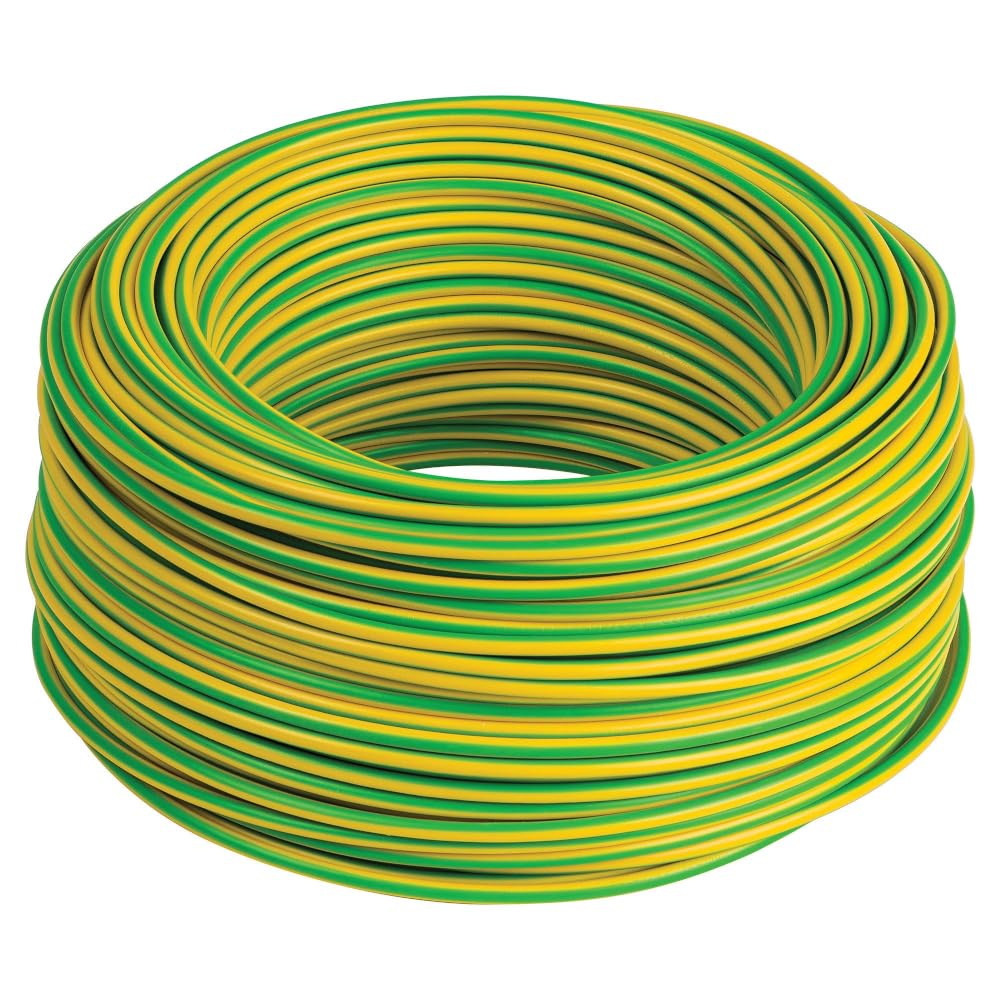 Przewód elektryczny, kabel elektryczny, 25 metrów, 4 mm² mm2, 1 x 4 mm, żółto-zielony, kabel uziemiający, miedziany, jednobiegunowy, zgodny z CPR, FS17, do renowacji instalacji elektrycznej do domów i