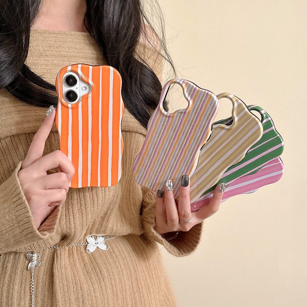 Modne etui 2 w 1 z błyszczącymi paskami na iPhone'a 13 14 15 16 Pro Max, z falowanymi krawędziami, wygodne w dotyku, twarde, smukłe, kolorowe, do iPhone'a 14