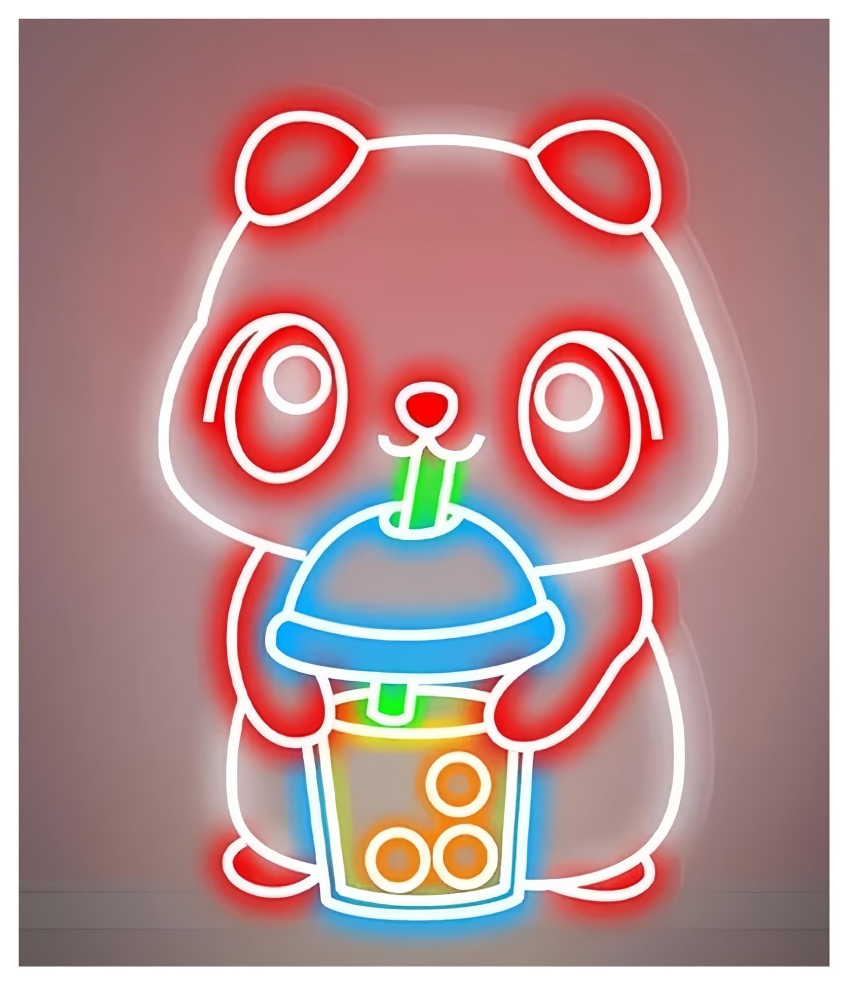 SHOUXI Sign Lamp Cute Bear Drink Bubble Tea Neon Signs for Coffee Shop Decoration Wall Decor 60cm(A)