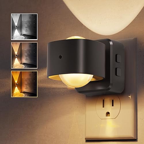 Miniatura 15 de L LOHAS LED Proyector de luz nocturna, luz nocturna que cambia de color, enchufe a la pared, sensor de atardecer a amanecer, luz nocturna giratoria,