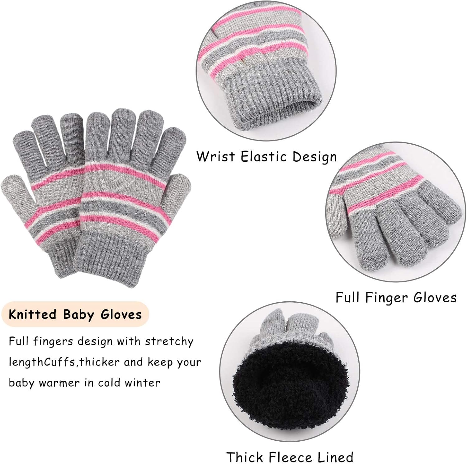 Winter Kids Hat Scarf Glove Set Knit Fleece Lined Beanie Neck Warmer Mittens for Toddler Boys Girls 3-8 Years - Image 4