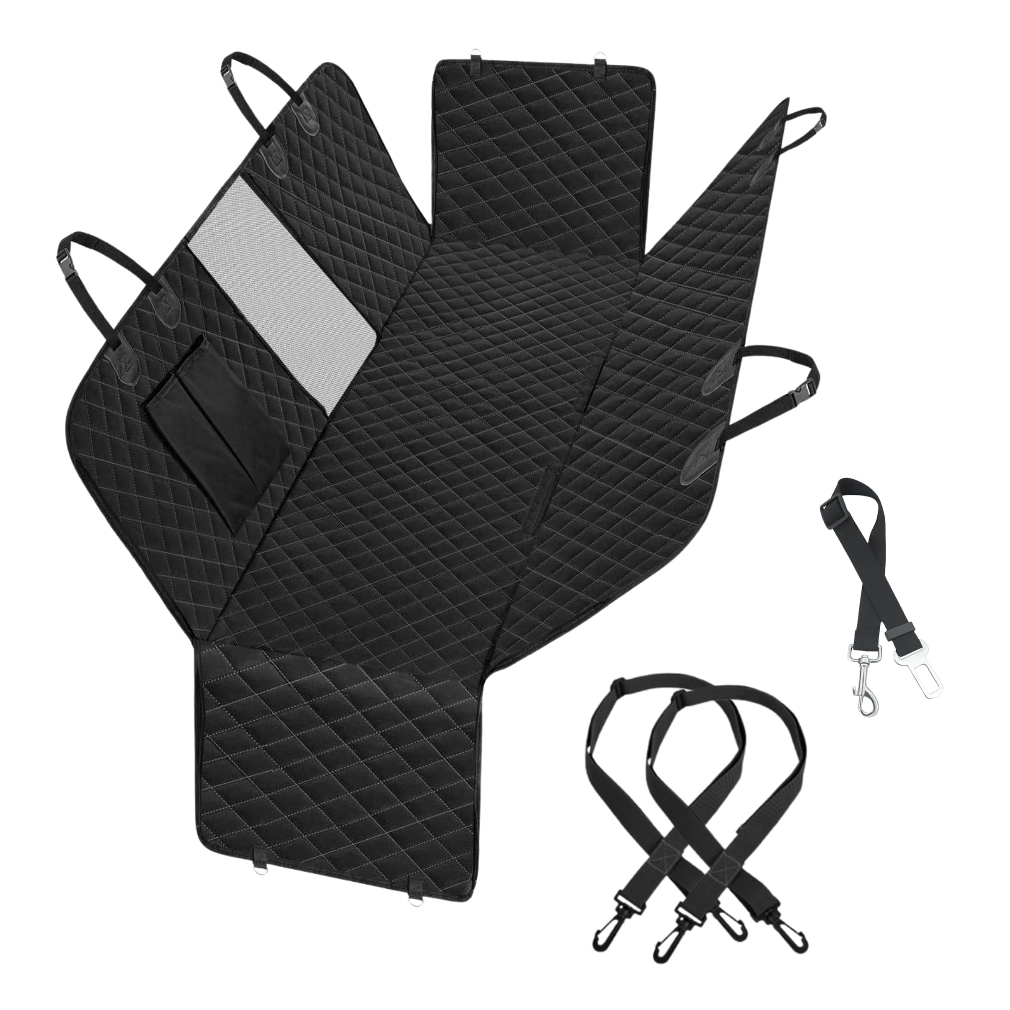 Joy & Friends – Premium Dog Car Seat Cover – Hammock Style Back Seat Protector – Waterproof, Mesh Window, Non-Slip, Scratch-Proof, Machine Washable, Universal Fit for Cars, SUVs & Trucks