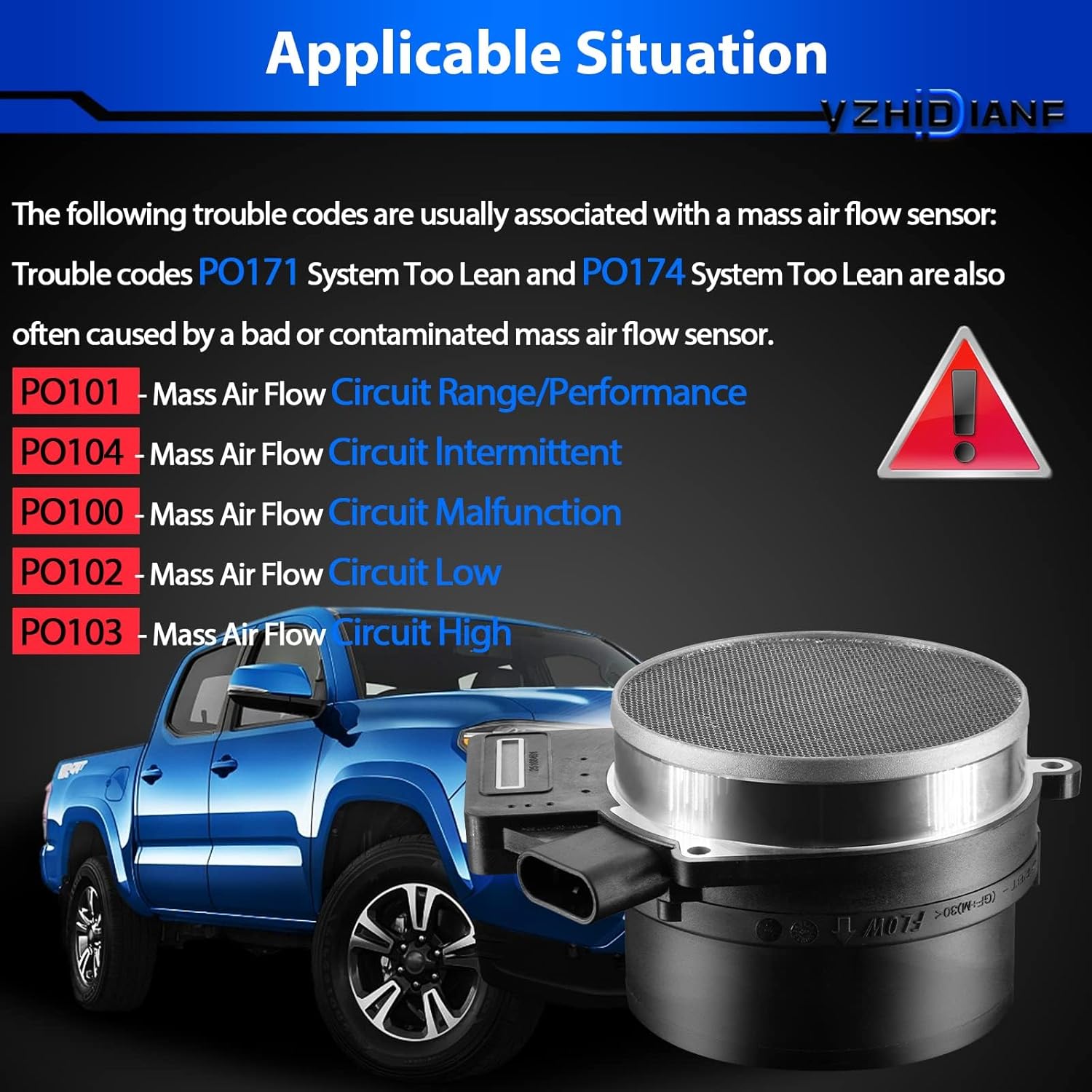 Mass Airflow Sensor 213-4160 for:-Chevy Silverado 1500 Suburban 2500 Tahoe for:-GMC Yukon Envoy Sierra XL 1500 2500 for:-Cadillac CTS Eldorado 4.8L 5.3L 6.0L OE# 2134160 19330121 AF10043