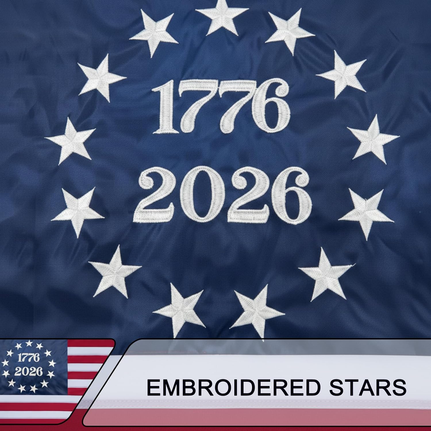 AZCOVER 250 Anniversary USA Flag 3x5 FT, 1776-2026 Betsy Ross 13 Stars Colonies American Flags, Bennington USA Fade Resistant Embroidered Stars Banner with Brass Grommets