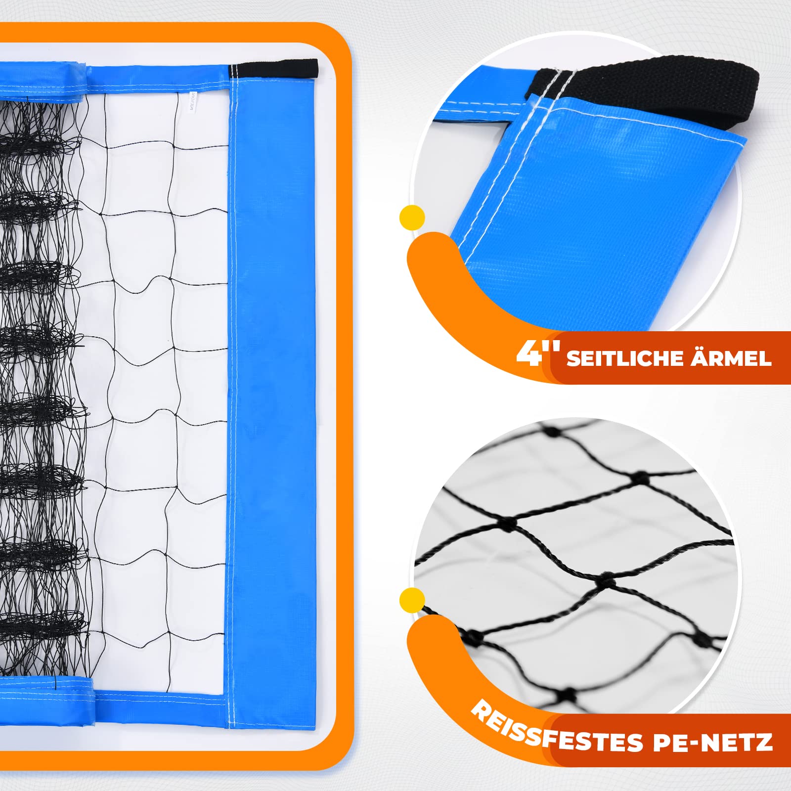 Vanku Volleyballnetz Set Outdoor – 9,5m X 1m, Höhenverstellbar, Mit Stangen, PU-Ball, Pumpe & Tasche