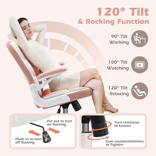 Miniatura 7 de SEATZONE Silla de escritorio rosa moderna silla de oficina ejecutiva con brazos silla de escritorio de piel sintética para niñas y mujeres