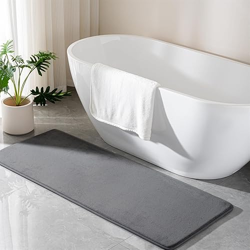 Miniatura 11 de Alfombra de baño grande negra de 36 x 24 pulgadas, tapete de baño grande de espuma viscoelástica, antideslizante, lavable, alfombra de ducha suave y