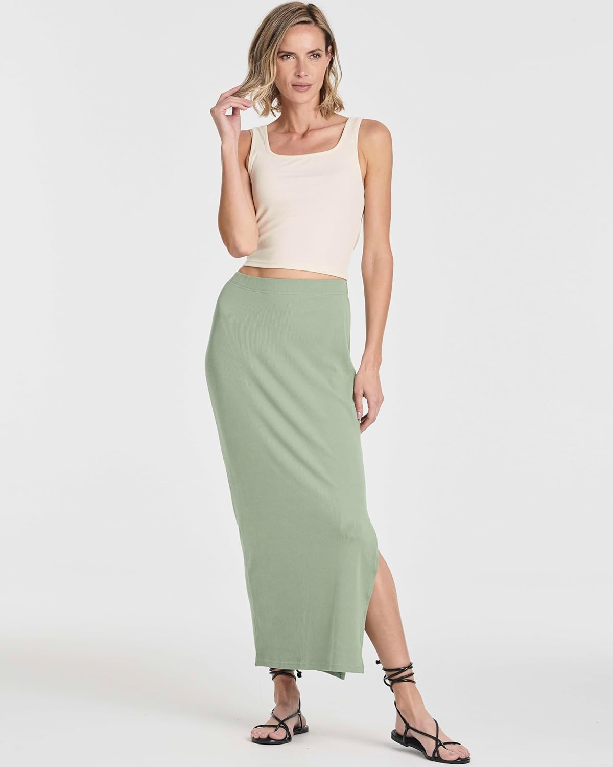 Real Essentials 3 Pack: Women's Ribbed High Waisted Maxi Skirt with Side Slit - Casual Long Pencil Skirt - Image 6