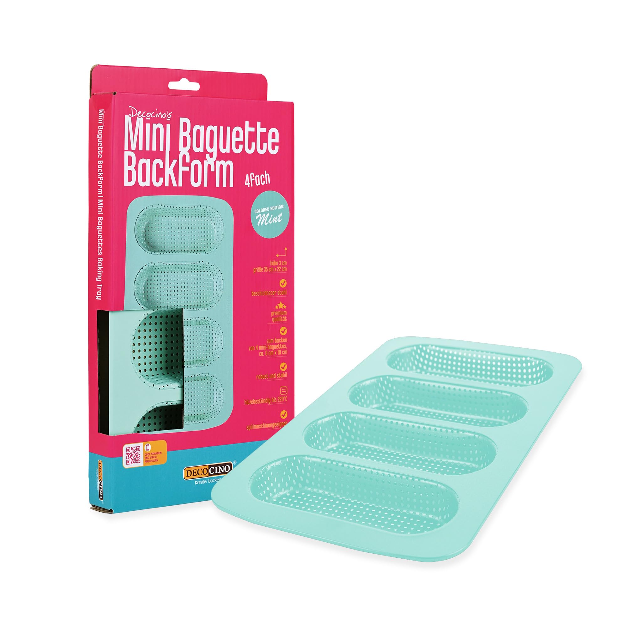 Moule à Mini Baguettes Decocino – 4 Baguettes – 35x22 Cm – Édition Menthe – Antiadhésif, Passe Au Lave-vaisselle