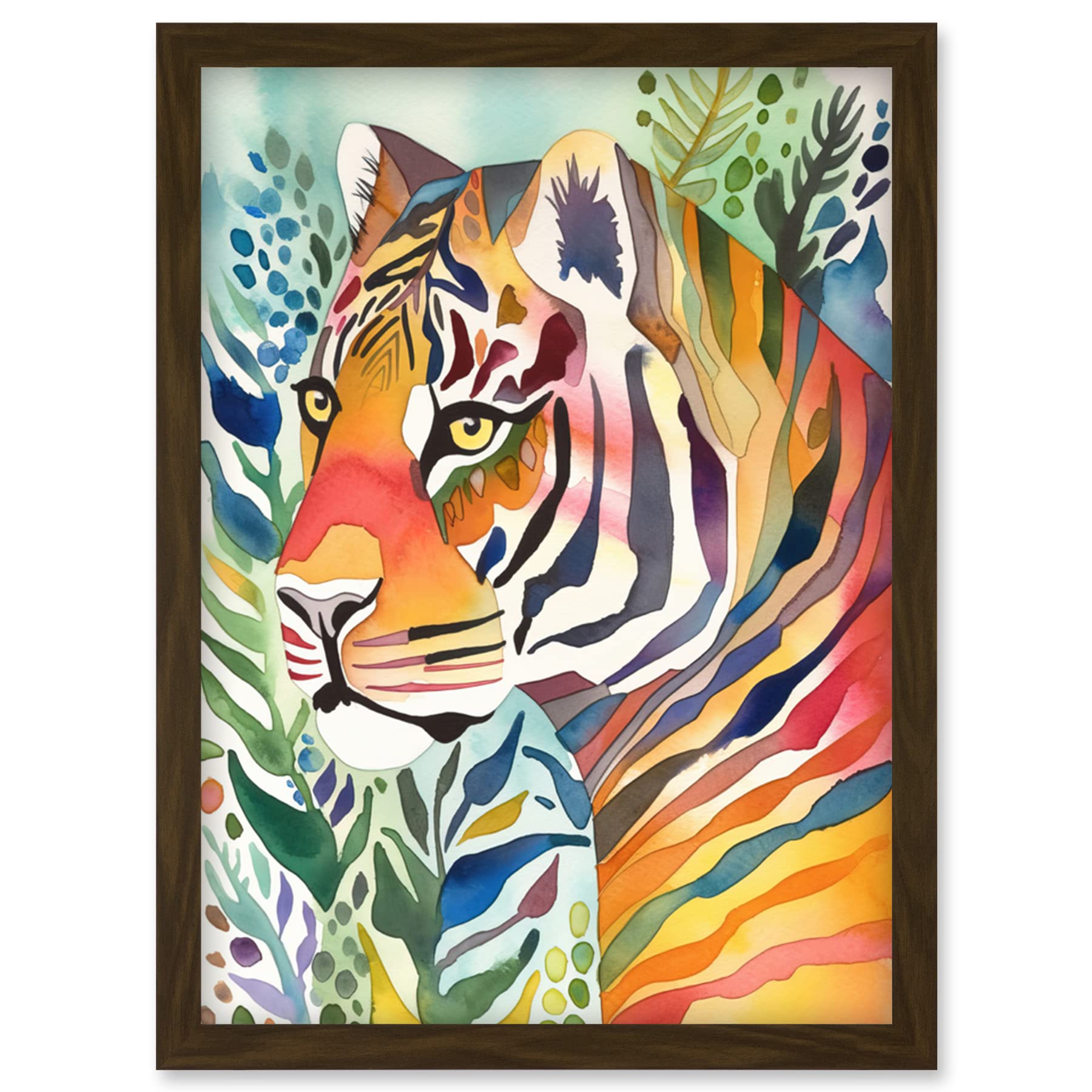 Artery8 The Hidden Tiger Folk Art Artwork Framed Wall Art Print A4