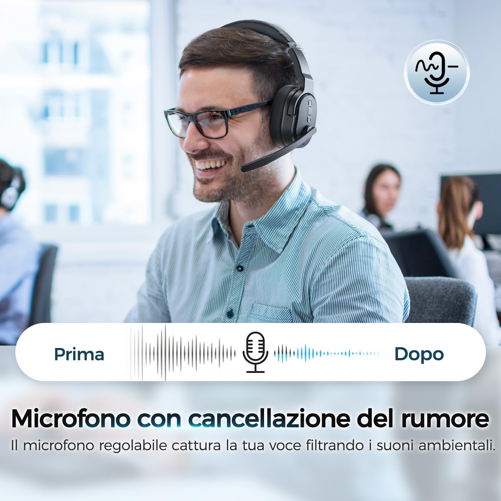 COSMUSIS Cuffie Bluetooth con Microfono, Auricolari Bluetooth con Imbottiglie Rimovibili, Cuffie Wireless con Microfono a Riduzione del Rumore, Headphones Bluetooth con 50 Ore di Autonomia