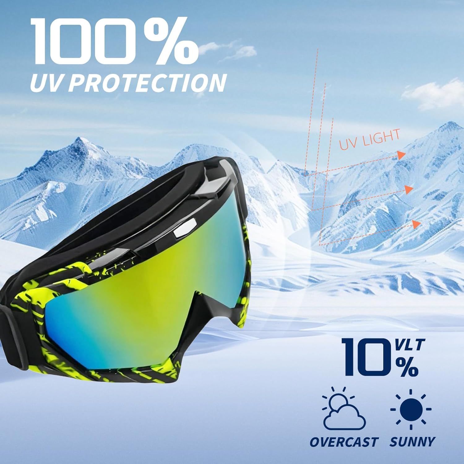Motorcycle Motocross Goggles, Racing Riding Goggles ATV Dirt Bike,Riding,Professional Ventilation Anti-Fog UV Scratch Impact Resistant for Men Women Youth(Green Frame and Red Lens)