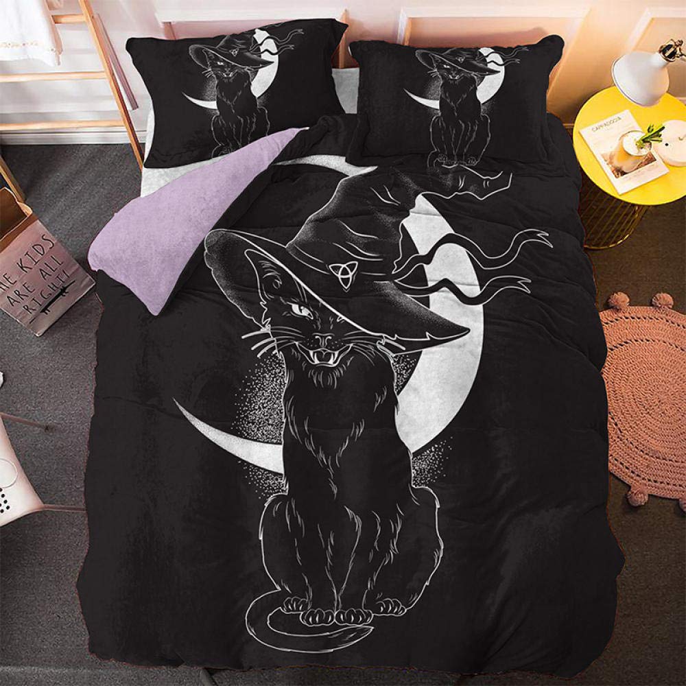 QWFDAQbedding seKing：95 inch x 86.7 inch duvet cover sets, Black white cartoon animal cat Duvet Cover Set Double, 3 Piece Print Bedding Set Print Duvet Set.1 Quilt Cover with 2 Pillowcases
