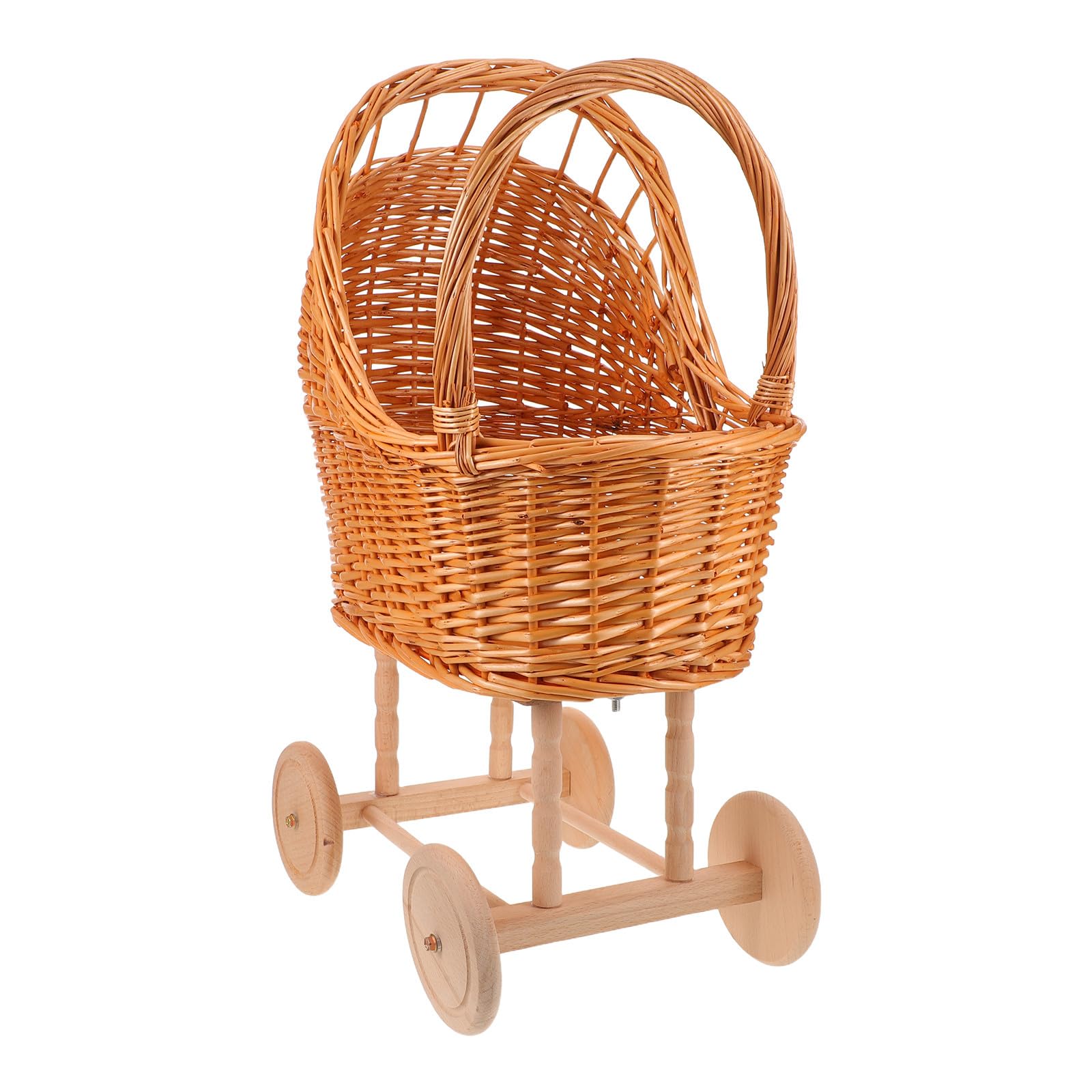 iplusmile Wózek dziecięcy z rączką, wykonany z rattanu, wózek dla lalek, pleciony kosz z kwiatami dla dziewczynek, na baby shower, wesele i inne dekoracje na przyjęcia