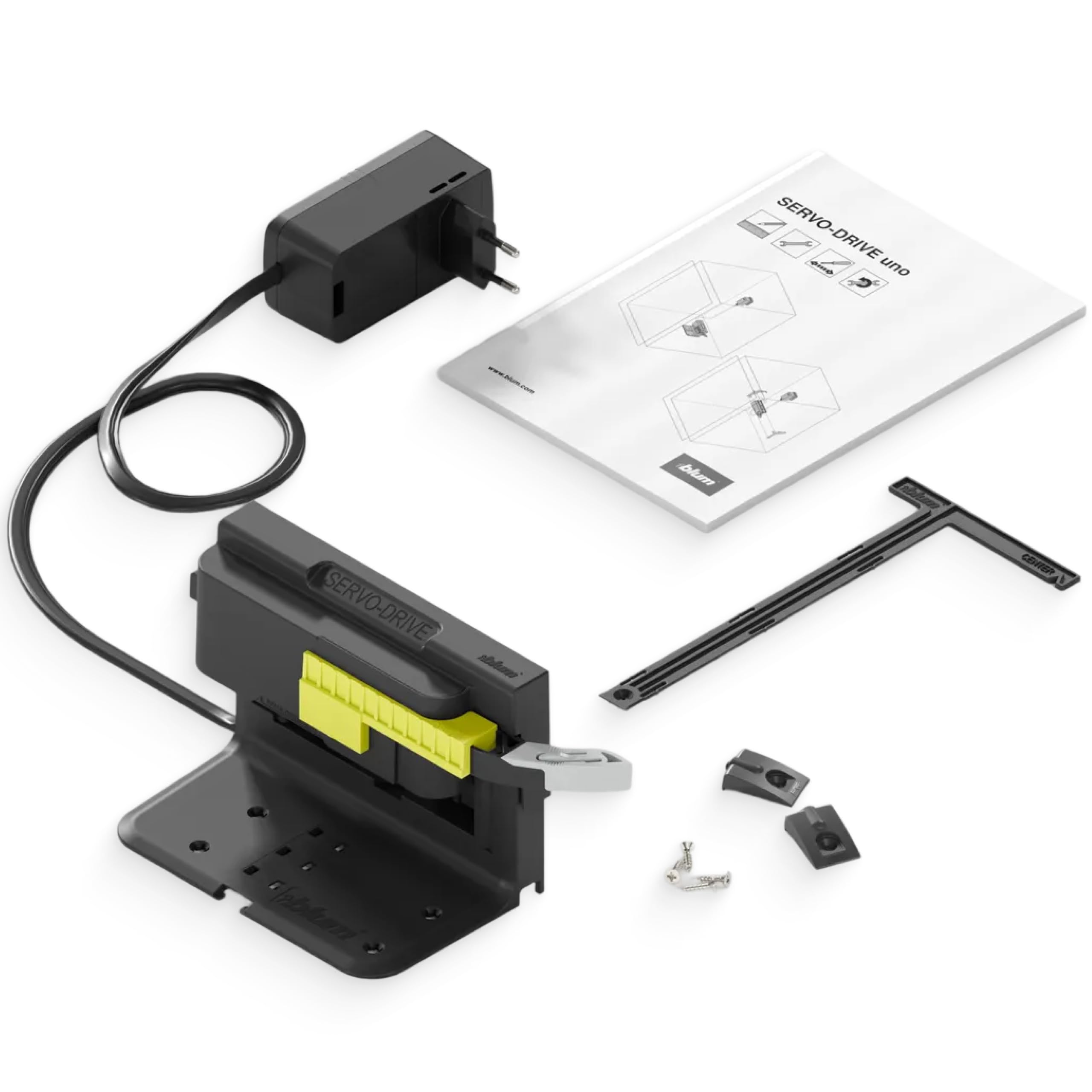 blum SERVO-DRIVE uno Set | Elektrischer Türöffner für grifflose Küche | Öffnet Auszüge elektrisch auf Fingerdruck | Ideal für Abfallauszüge | Mit Anlehnschutz | Inkl. Netzteil, einfache Montage