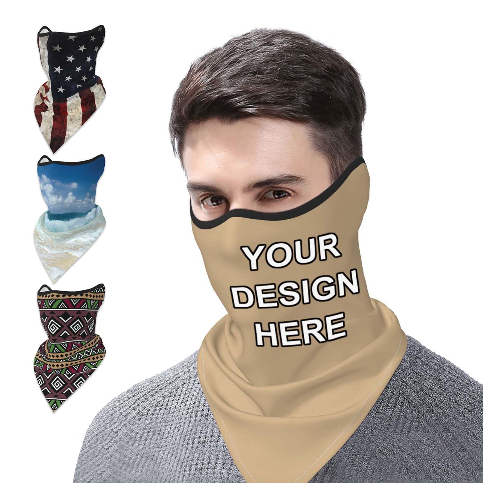 Custom Neck Gaiter Balaclava Face Mask Cover Ears Personalized Sports Scarf Add Image Text for Men Women, Black