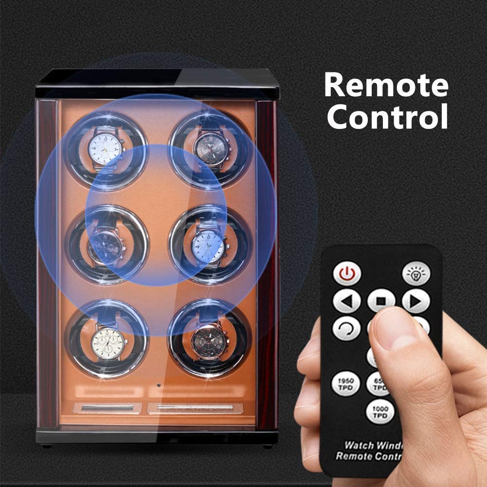 Caricatore per Orologi in Legno per Orologi Automatici con Telecomando, Display LCD, Touch Screen, Luce LED Integrata, Cuscini per Orologi Regolabili, Nero-3+0, Marrone-2，Brown-2+0