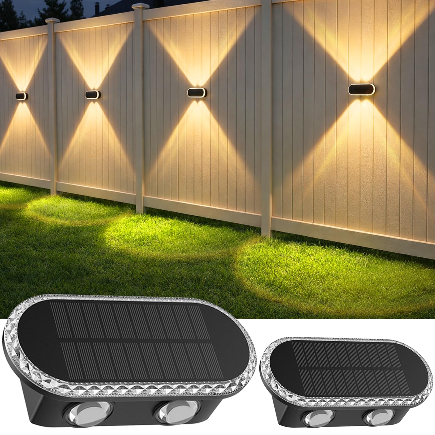 Hiromeco Solarlampen für Außen Wand 2er-Set: Solar Wandleuchte Aussen Up Down 3000K/4000K/6000K - Außenwandleuchten IP65 Wasserdicht für Garten Garage Terrasse