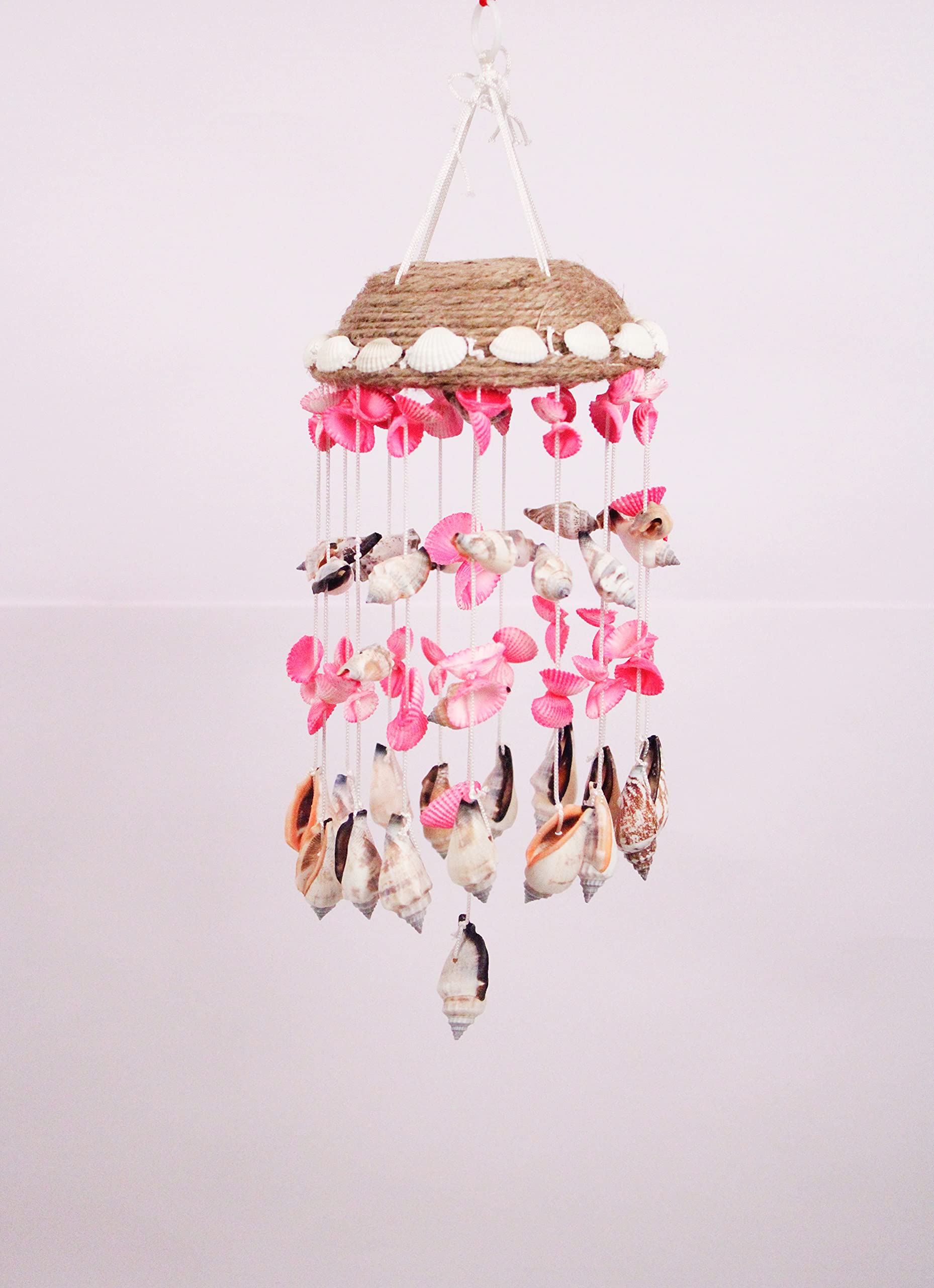 Shellkrafts 12 Inches Multicolor Decorative Handcrafted Artificial Sea Shell Wind Chime Home Balcony & Garden Decoration | Gift Item | Postive Energy Items for Home | Pink Shells (Pink and White)-image-31