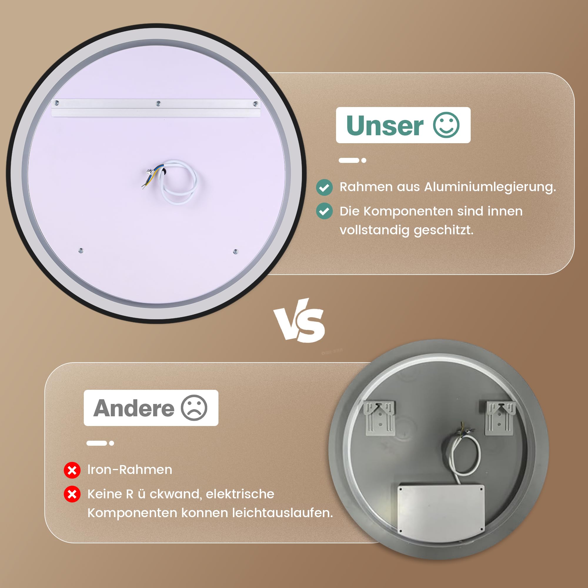 60cm Spiegel Schwarz mit Beleuchtung – Dimmbar, 3 Farben, Speicherfunktion, IP44 Wasserdicht, Schwarzer Badezimmerspiegel mit LED Licht, Aluminiumrahmen für Badezimmer