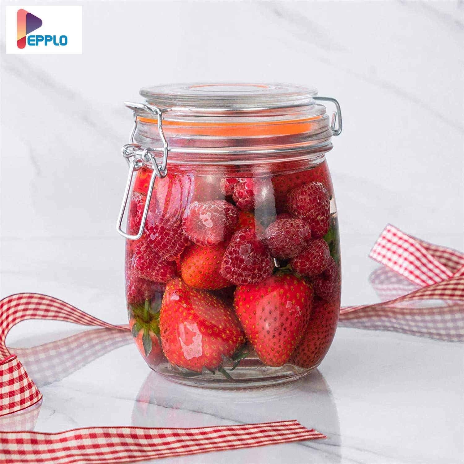 pepplo Lot de 4 boîtes hermétiques en verre avec couvercles - 726,31 g - Avec joint de conservation transparent - Fermeture à clip métallique pour la cuisine - Pour la mise en conserve des céréales