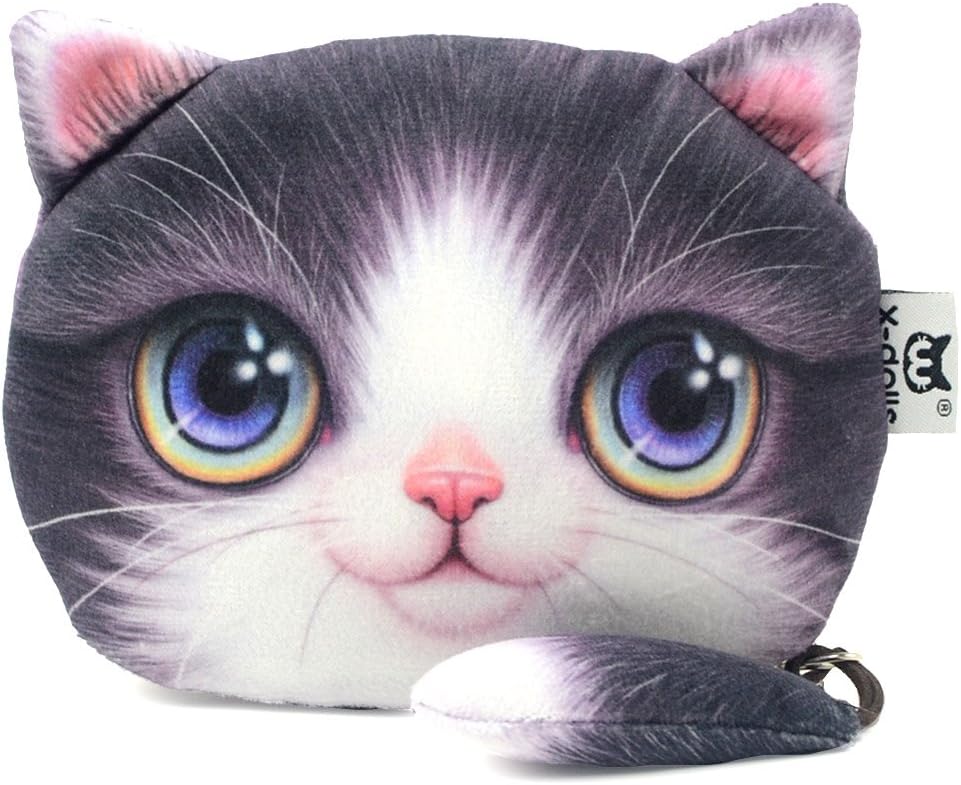 New Fantastic Cute Lifelike 3d Cat Face Bag Zipper Case Coin Money Wallet (A)