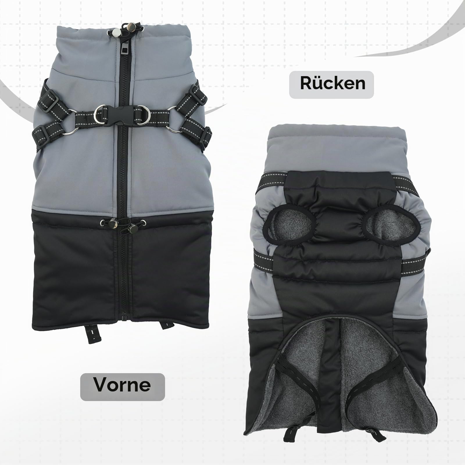 Hundemantel mit Geschirr, Hundemantel Winter für Kleine Mittelgroße Grosse Hunde, Hundejacke Wasserabweisend und Warm Mantel Gefüttert Wintermantel Hund, Schwarz XL